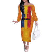 Personalized Romania Flag Day Off The Shoulder Long Sleeve Dress Traditional Pattern Royal Style