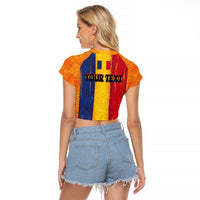 Personalized Romania Flag Day Raglan Cropped T Shirt Traditional Pattern Royal Style