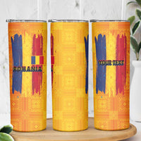 Personalized Romania Flag Day Skinny Tumbler Traditional Pattern Royal Style