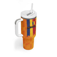 Personalized Romania Flag Day Tumbler With Handle Traditional Pattern Royal Style