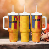 Personalized Romania Flag Day Tumbler With Handle Traditional Pattern Royal Style