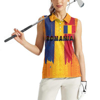 Personalized Romania Flag Day Women Sleeveless Polo Shirt Traditional Pattern Royal Style