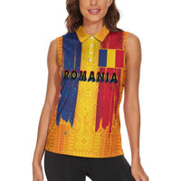 Personalized Romania Flag Day Women Sleeveless Polo Shirt Traditional Pattern Royal Style