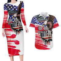 The United States Independence Day Couples Matching Long Sleeve Bodycon Dress and Hawaiian Shirt We The People Watercolor Style