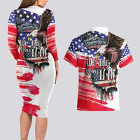 The United States Independence Day Couples Matching Long Sleeve Bodycon Dress and Hawaiian Shirt We The People Watercolor Style