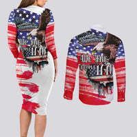 The United States Independence Day Couples Matching Long Sleeve Bodycon Dress and Long Sleeve Button Shirt We The People Watercolor Style