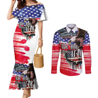 The United States Independence Day Couples Matching Mermaid Dress and Long Sleeve Button Shirt We The People Watercolor Style