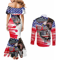 The United States Independence Day Couples Matching Mermaid Dress and Long Sleeve Button Shirt We The People Watercolor Style