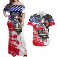 The United States Independence Day Couples Matching Off Shoulder Maxi Dress and Hawaiian Shirt We The People Watercolor Style