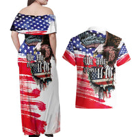 The United States Independence Day Couples Matching Off Shoulder Maxi Dress and Hawaiian Shirt We The People Watercolor Style