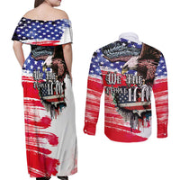 The United States Independence Day Couples Matching Off Shoulder Maxi Dress and Long Sleeve Button Shirt We The People Watercolor Style