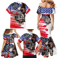 The United States Independence Day Family Matching Mermaid Dress and Hawaiian Shirt We The People Watercolor Style