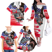The United States Independence Day Family Matching Off The Shoulder Long Sleeve Dress and Hawaiian Shirt We The People Watercolor Style