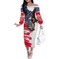 The United States Independence Day Family Matching Off The Shoulder Long Sleeve Dress and Hawaiian Shirt We The People Watercolor Style