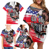 The United States Independence Day Family Matching Off Shoulder Short Dress and Hawaiian Shirt We The People Watercolor Style