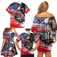 The United States Independence Day Family Matching Off Shoulder Short Dress and Hawaiian Shirt We The People Watercolor Style