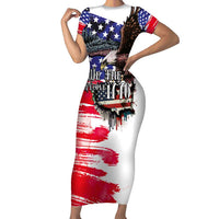 The United States Independence Day Family Matching Short Sleeve Bodycon Dress and Hawaiian Shirt We The People Watercolor Style