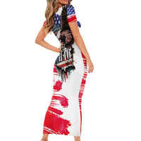 The United States Independence Day Family Matching Short Sleeve Bodycon Dress and Hawaiian Shirt We The People Watercolor Style