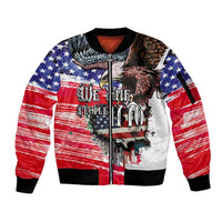 The United States Independence Day Sleeve Zip Bomber Jacket We The People Watercolor Style