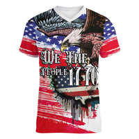 The United States Independence Day Women V-Neck T-Shirt We The People Watercolor Style