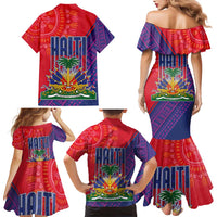 Haiti National Emblem Family Matching Mermaid Dress and Hawaiian Shirt Dashiki and Polynesian Pattern