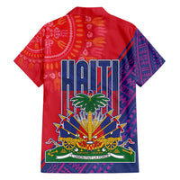 Haiti National Emblem Family Matching Off Shoulder Maxi Dress and Hawaiian Shirt Dashiki and Polynesian Pattern