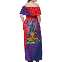 Haiti National Emblem Family Matching Off Shoulder Maxi Dress and Hawaiian Shirt Dashiki and Polynesian Pattern