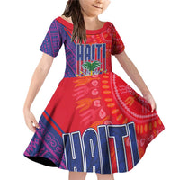 Haiti National Emblem Family Matching Off Shoulder Short Dress and Hawaiian Shirt Dashiki and Polynesian Pattern