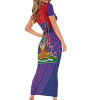 Haiti National Emblem Family Matching Short Sleeve Bodycon Dress and Hawaiian Shirt Dashiki and Polynesian Pattern