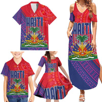 Haiti National Emblem Family Matching Summer Maxi Dress and Hawaiian Shirt Dashiki and Polynesian Pattern