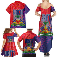 Haiti National Emblem Family Matching Summer Maxi Dress and Hawaiian Shirt Dashiki and Polynesian Pattern