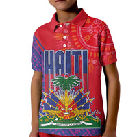Haiti National Emblem Kid Polo Shirt Dashiki and Polynesian Pattern