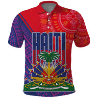Haiti National Emblem Polo Shirt Dashiki and Polynesian Pattern