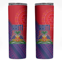 Haiti National Emblem Skinny Tumbler Dashiki and Polynesian Pattern