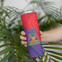 Haiti National Emblem Skinny Tumbler Dashiki and Polynesian Pattern