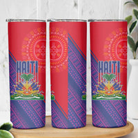 Haiti National Emblem Skinny Tumbler Dashiki and Polynesian Pattern