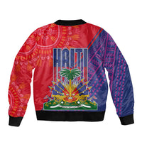 Haiti National Emblem Sleeve Zip Bomber Jacket Dashiki and Polynesian Pattern