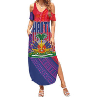Haiti National Emblem Summer Maxi Dress Dashiki and Polynesian Pattern