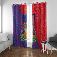 Haiti National Emblem Window Curtain Dashiki and Polynesian Pattern