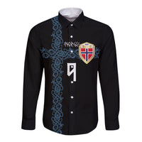 Norwegian Football Custom 2026 Long Sleeve Button Shirt Norge Viking Ornament Black Color