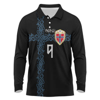 Norwegian Football Custom 2026 Long Sleeve Polo Shirt Norge Viking Ornament Black Color