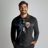 Norwegian Football Custom 2026 Long Sleeve Polo Shirt Norge Viking Ornament Black Color