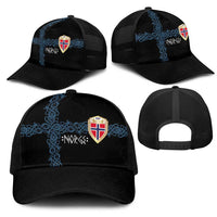 Norwegian Football 2026 Mesh Trucker Cap Norge Viking Ornament Black Color