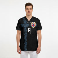 Norwegian Football Custom 2026 Scrub Top Norge Viking Ornament Black Color