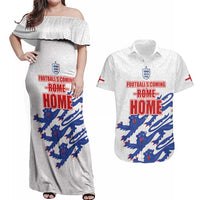 Custom England Football 2024 Road to The Champion Couples Matching Off Shoulder Maxi Dress and Hawaiian Shirt Football's Coming Home - Wonder Print Shop