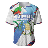 Guatemala Independence Day Baseball Jersey Resplendent Quetzal with Coat of Arms and Maya Textiles - Wonder Print Shop