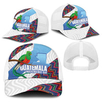 Guatemala Independence Day Baseball Net Cap Resplendent Quetzal with Coat of Arms and Maya Textiles - Wonder Print Shop