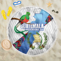 Guatemala Independence Day Beach Blanket Resplendent Quetzal with Coat of Arms and Maya Textiles - Wonder Print Shop