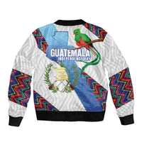 Guatemala Independence Day Bomber Jacket Resplendent Quetzal with Coat of Arms and Maya Textiles - Wonder Print Shop