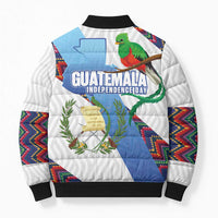 Guatemala Independence Day Bomber Puffer Jacket Resplendent Quetzal with Coat of Arms and Maya Textiles - Wonder Print Shop